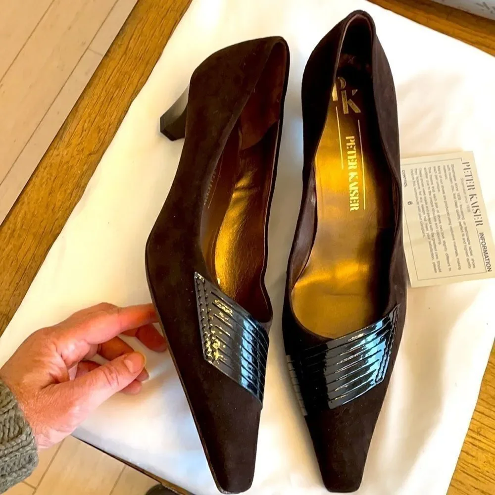PETER KAISER BROWN SUEDE PATENT SHOES.  NEW